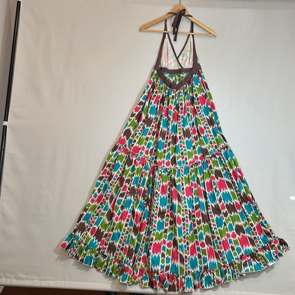 Apollo Womens Size M Halter Maxi Dress Tiered 100% Cotton Backless Tie Neck Boho - Picture 12 of 14